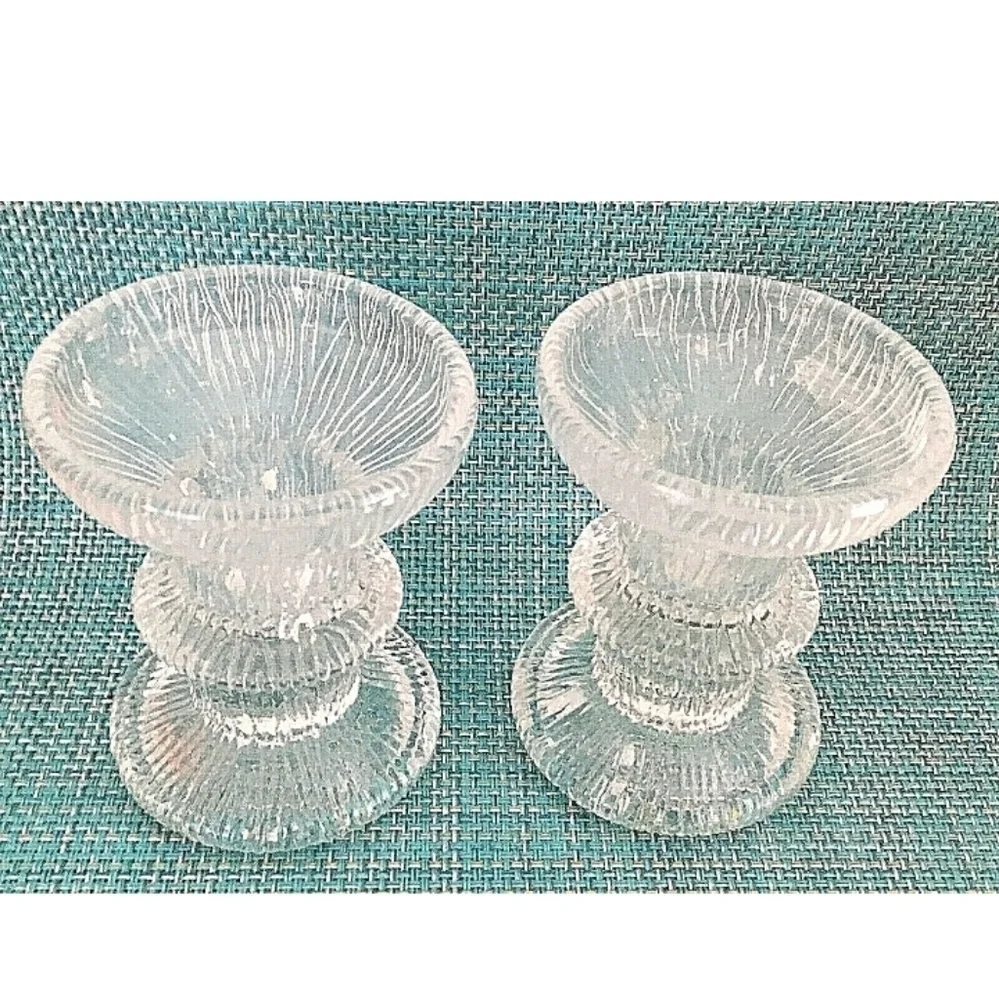 MCM Luminarc Nordic Candle Holders Set of 2 Textured Clear Glass 3.75